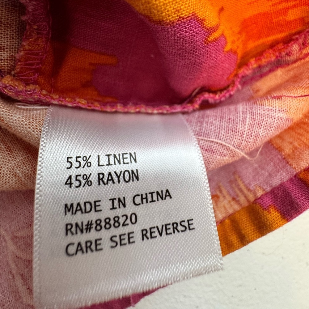Christian Siriano Linen Blend Tie Waist Blouse M Tropical Floral Resortwear - Picture 6 of 6